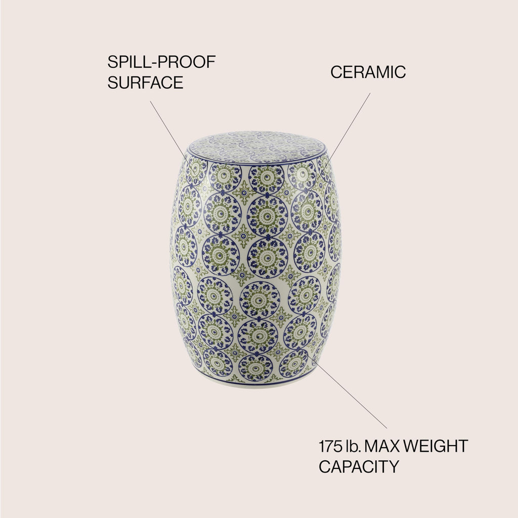 Blue Green Ceramic Drum Garden Stool Z900