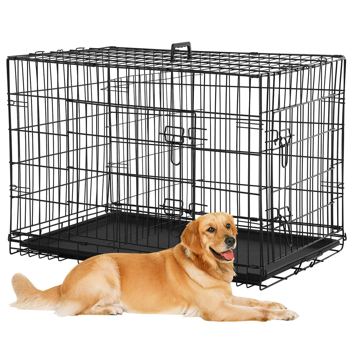 48 Inch Foldable Metal Wire Dog Crate with Tray A16161