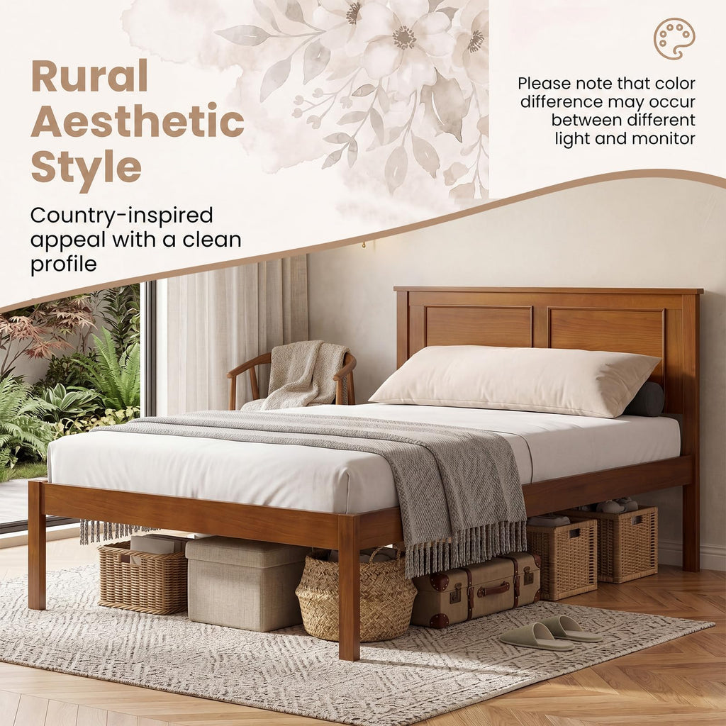 Twin Size Wooden Platform Bed with Headboard C308882