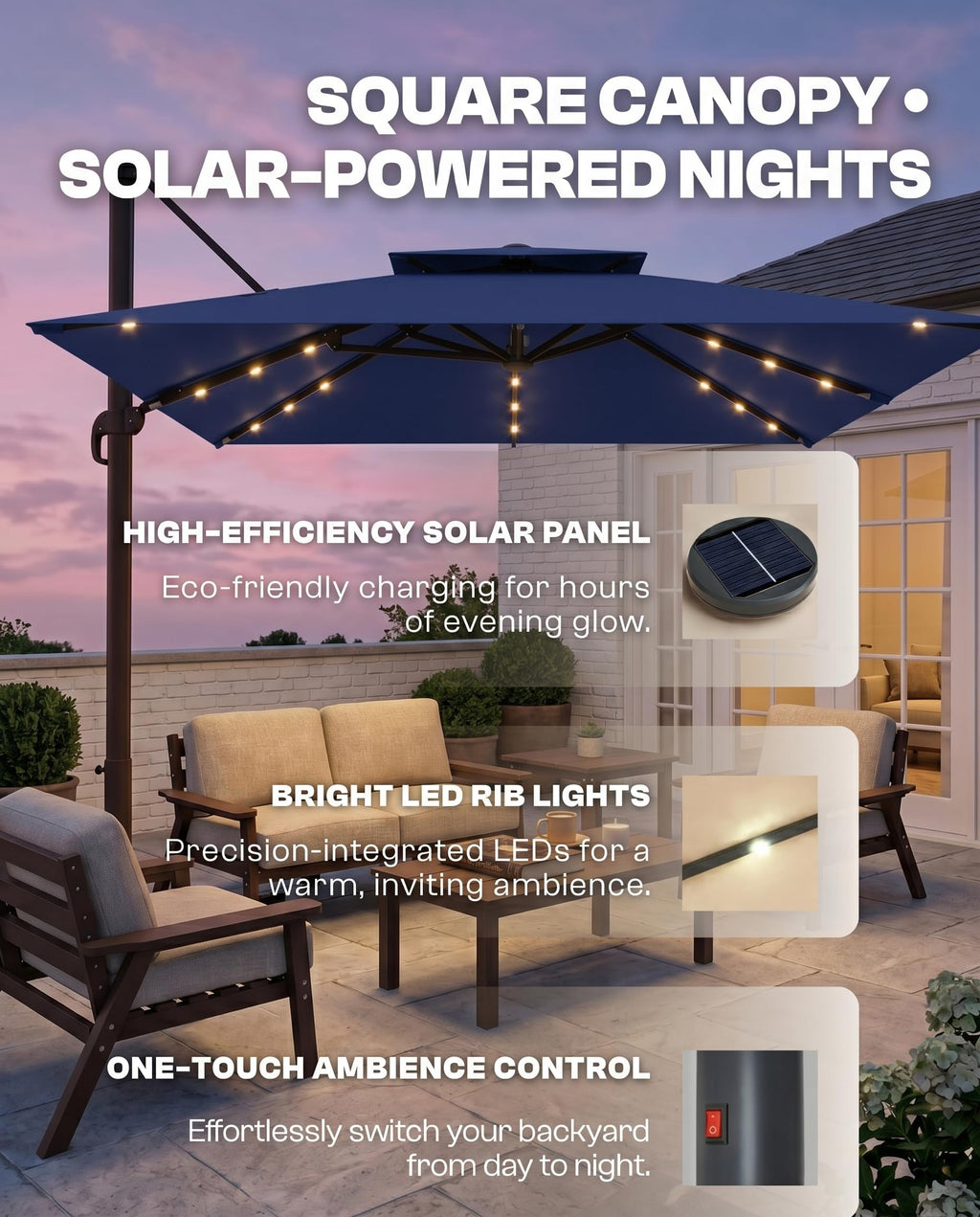 11x11 FT Double-Top Cantilever Patio Umbrella with Lights N85778
