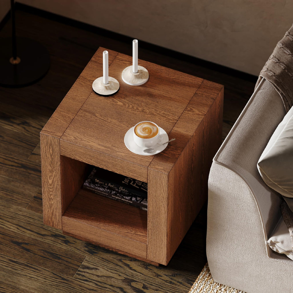 Natural Square Side Table with Storage, Set of 2 O5808