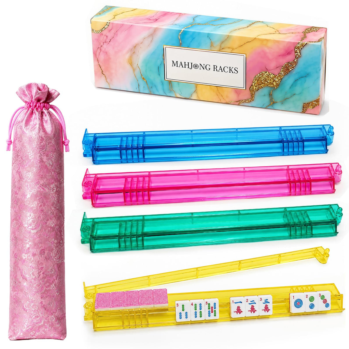 Non-Slip Mahjong Racks with Pushers Set F19063