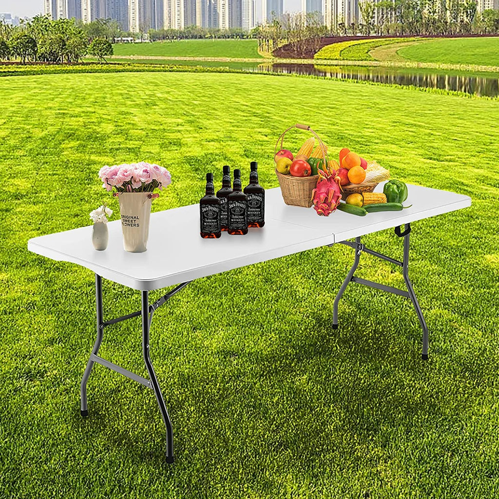 Folding Table 6ft Portable Heavy Duty Plastic White J3822