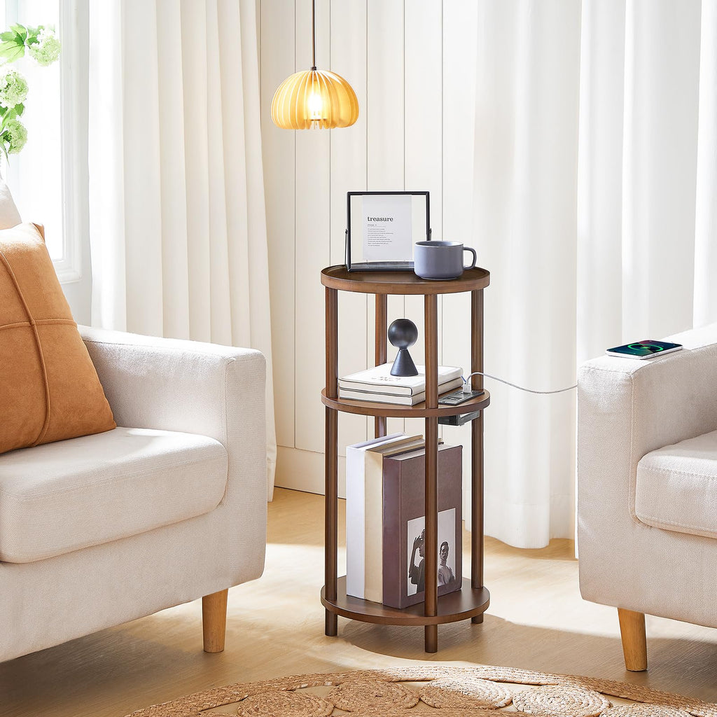 Set of 2 Round Bamboo Side Tables with Charging Station Y1523