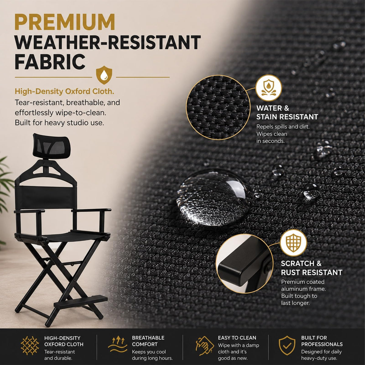 Gold Extra Tall Foldable Makeup Chair J496