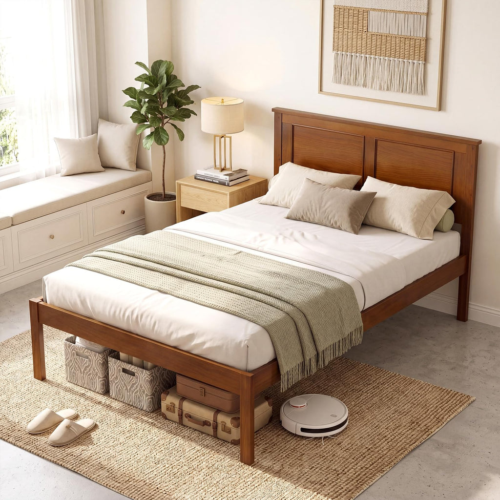 Twin Size Wooden Platform Bed with Headboard C308882