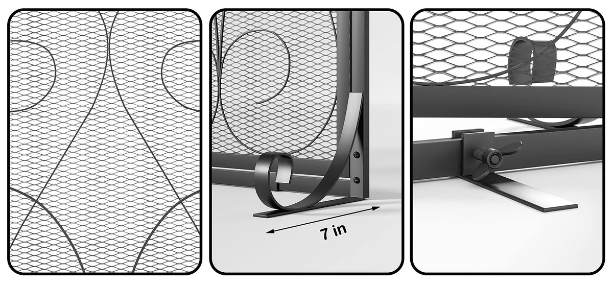 2-Panel Wrought Iron Fireplace Screen with Doors Black Y6416