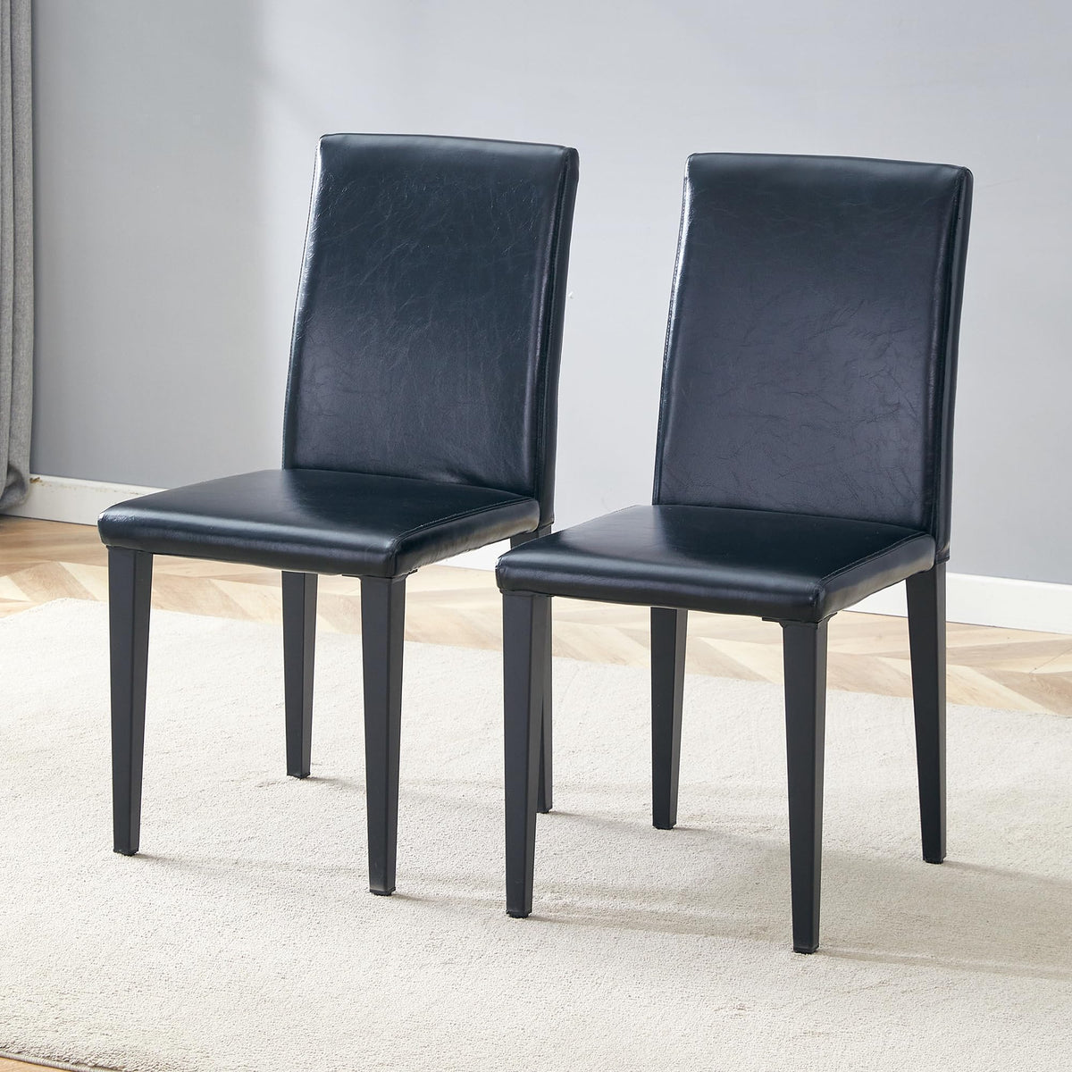 Black PU Leather Upholstered Dining Chairs Set of 2 with Metal Legs U227