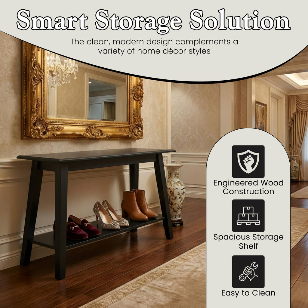 Black Wood Shoe Bench with Storage Shelf W524