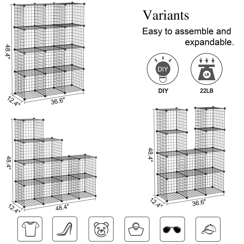 Black 12 Cube Wire Storage Organizer Z78319