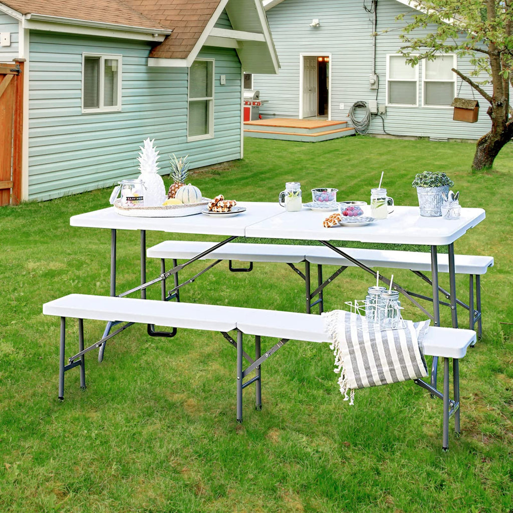 Folding Table 6ft Portable Heavy Duty Plastic White J3822
