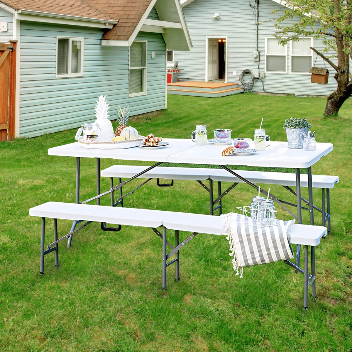 Folding Table 6ft Portable Heavy Duty Plastic White J3822