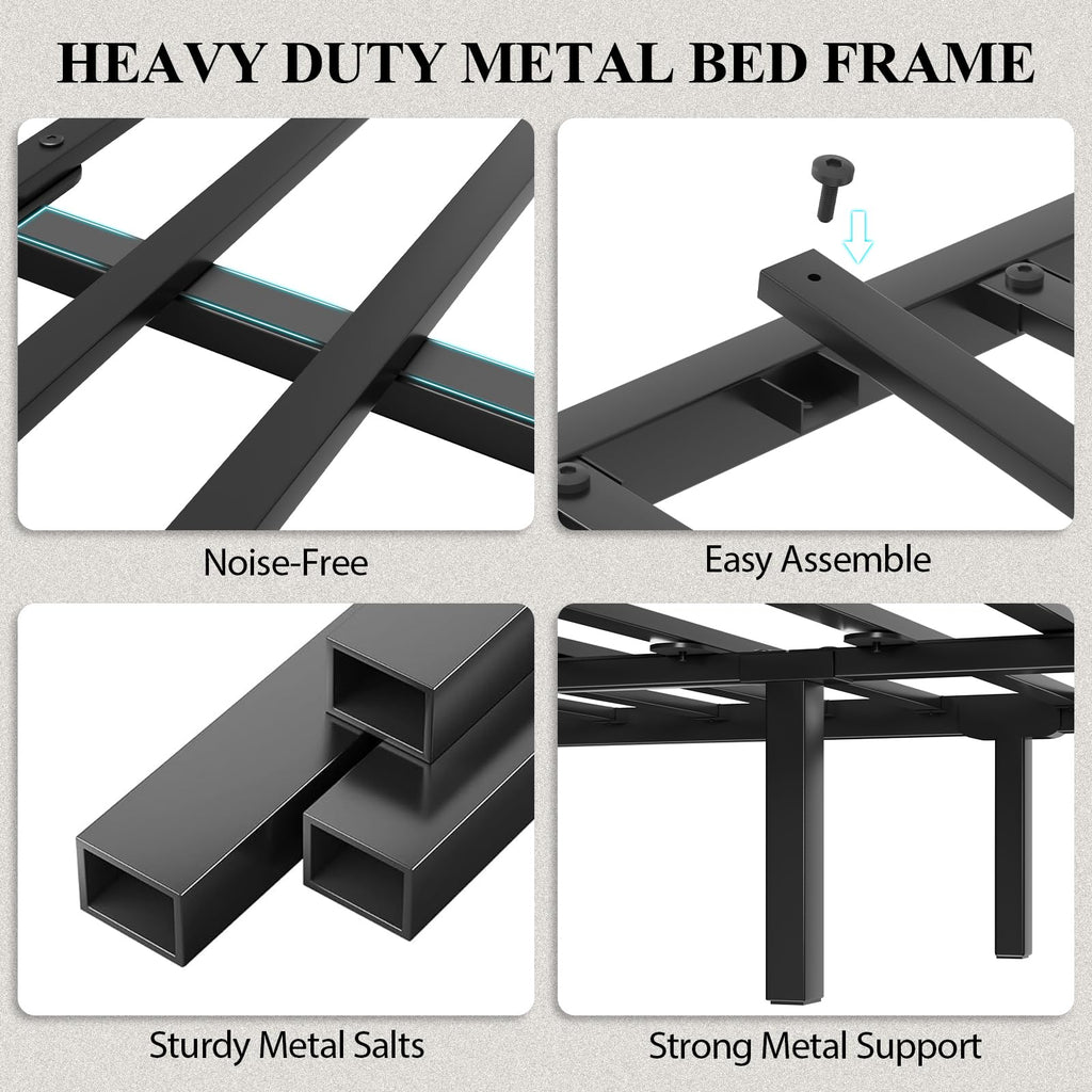 Full Size Bed Frame with Storage Headboard and LED Lights Y9142