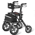 Black Foldable Rollator Walker with Seat, Backrest, 12" Rubber Wheels R25730