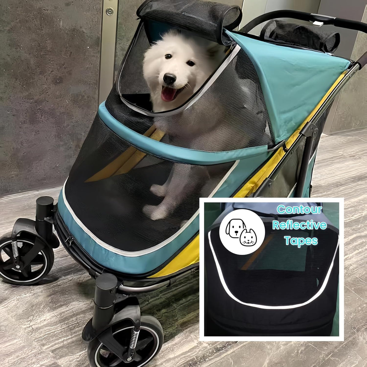 4 Wheel Foldable Dog Stroller with Mesh & Sunroof T57770