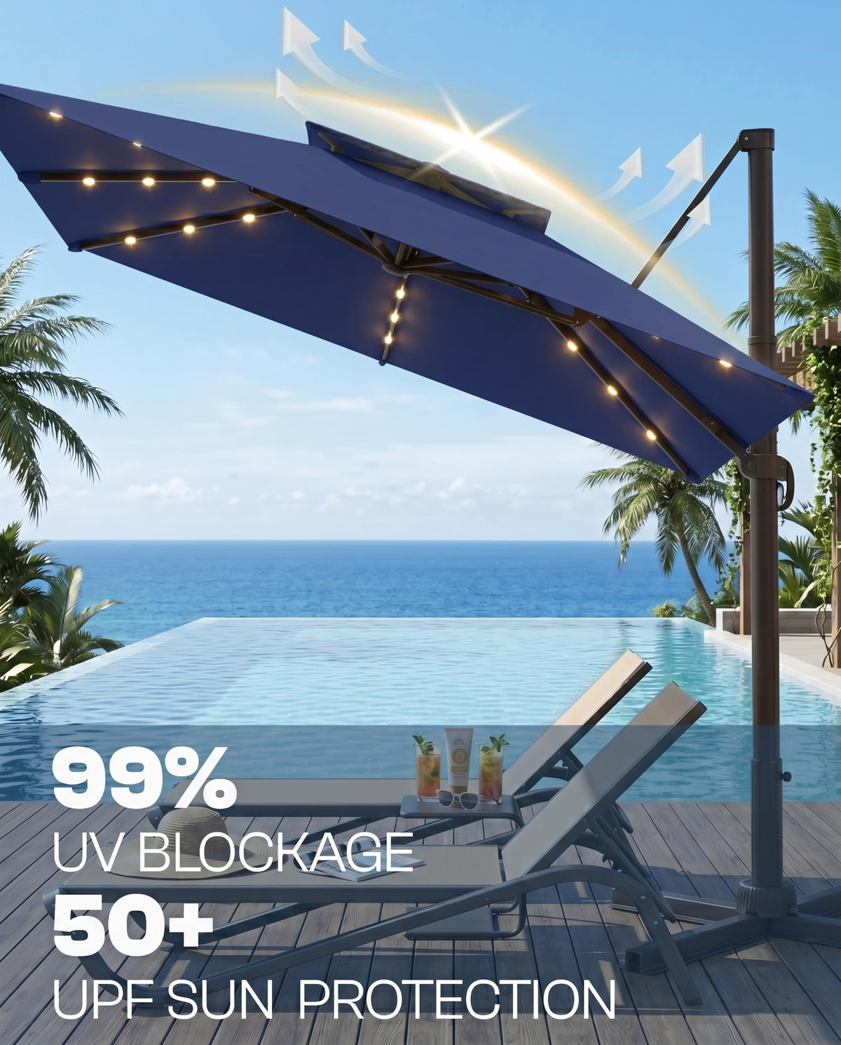 11x11 FT Double-Top Cantilever Patio Umbrella with Lights N85778