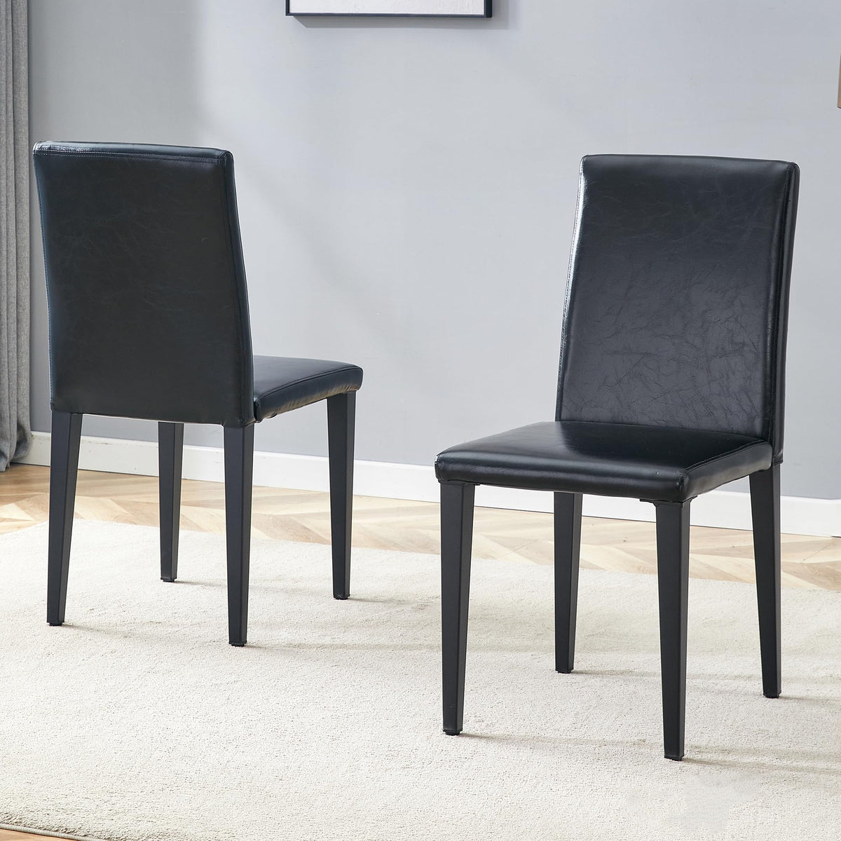 Black PU Leather Upholstered Dining Chairs Set of 2 with Metal Legs U227