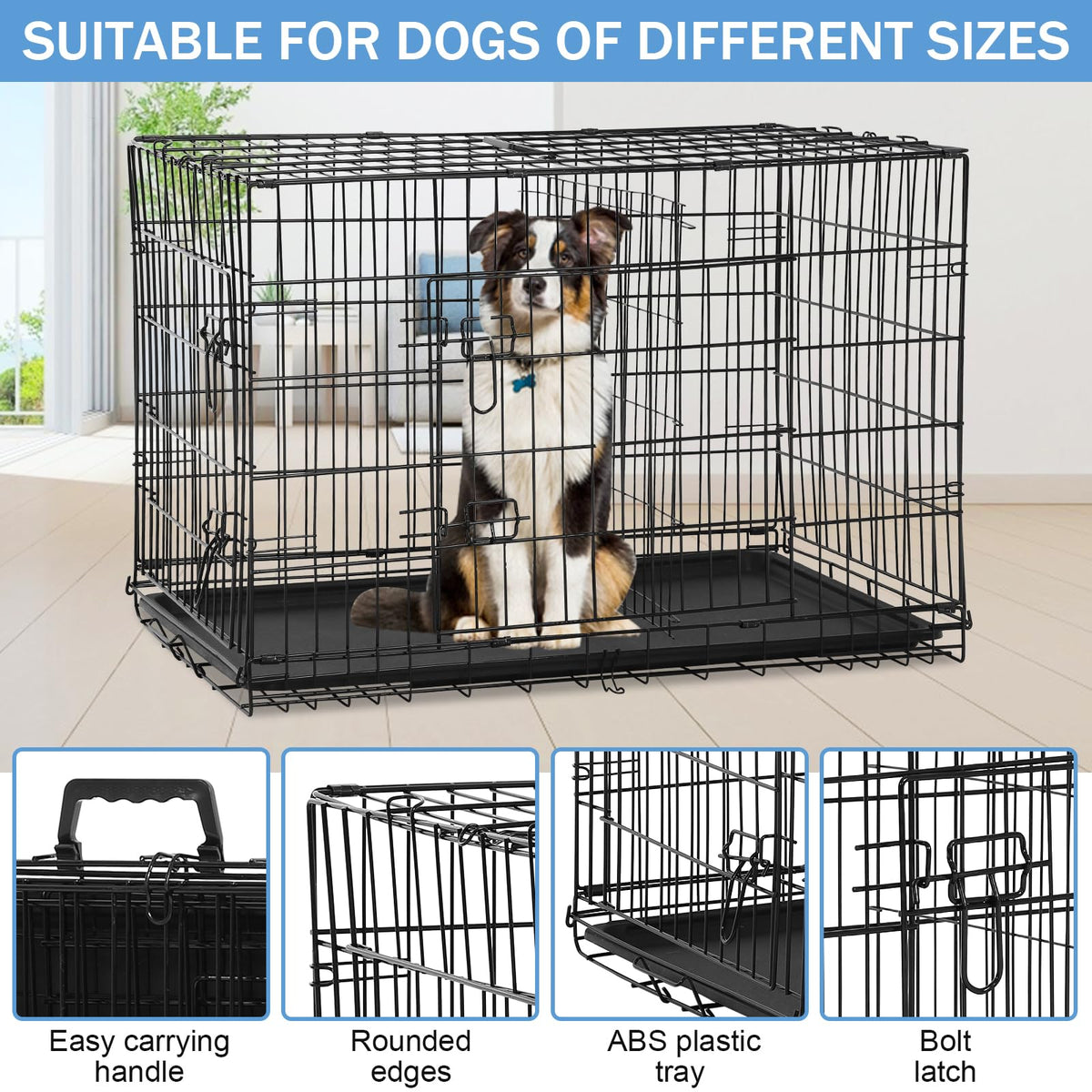 48 Inch Foldable Metal Wire Dog Crate with Tray A16161