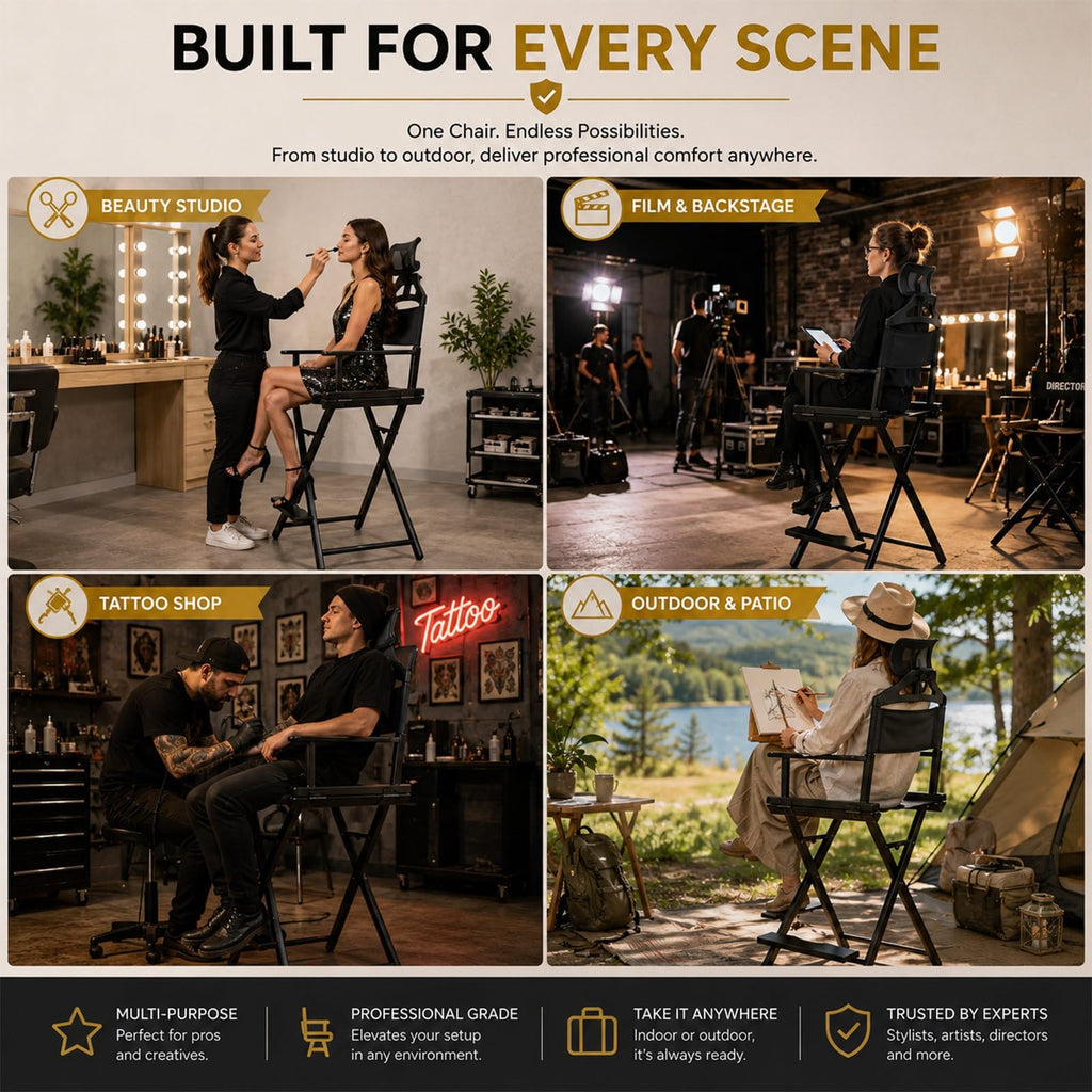 Gold Extra Tall Foldable Makeup Chair J496