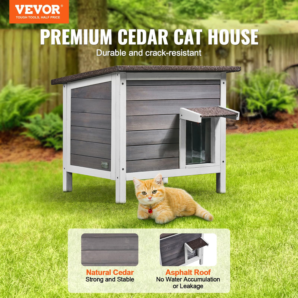 Weatherproof Wooden Outdoor Cat House R674542