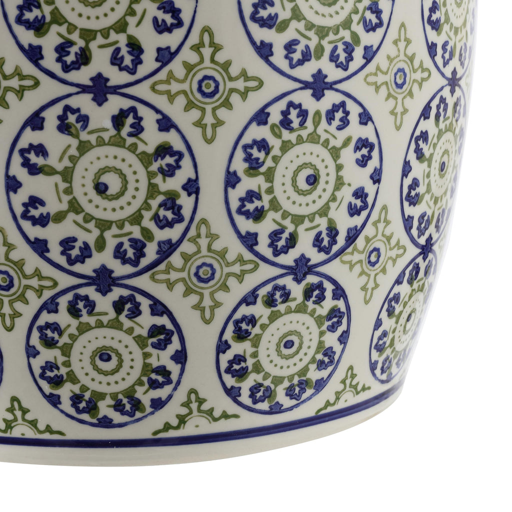 Blue Green Ceramic Drum Garden Stool Z900