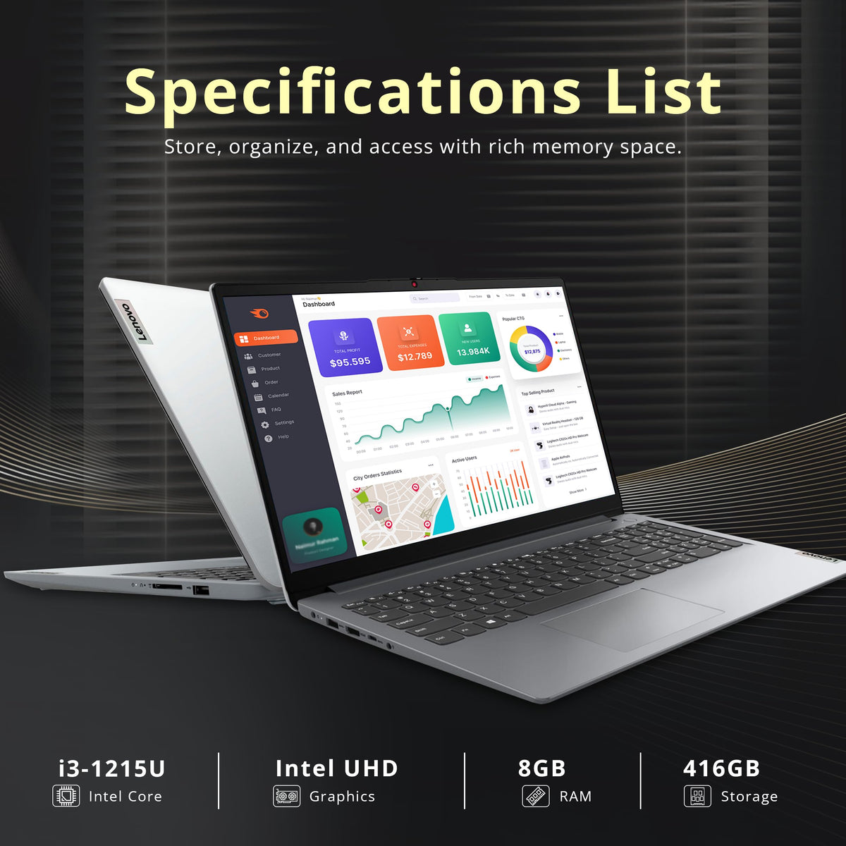 15.6" FHD Touchscreen Laptop, Intel i3, 8GB RAM, 256GB SSD, Gray C538872