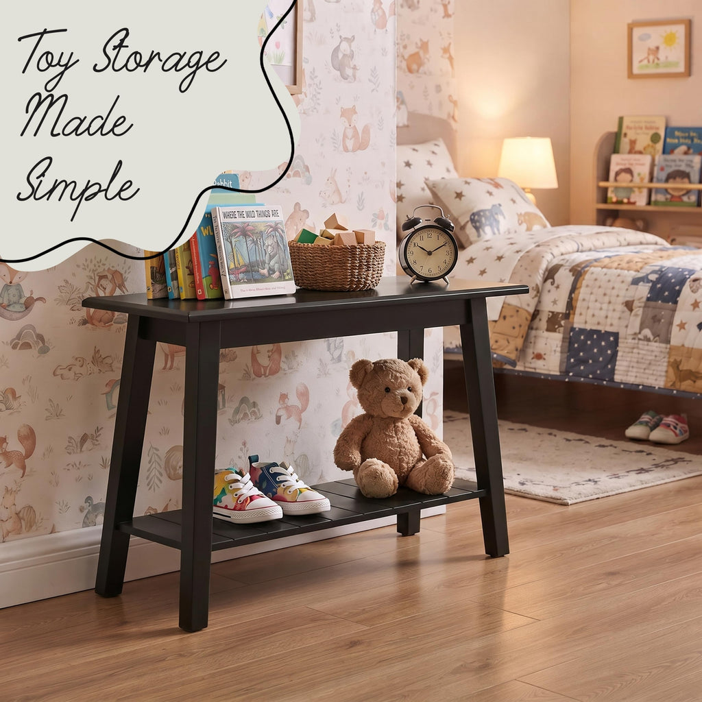 Black Wood Shoe Bench with Storage Shelf W524