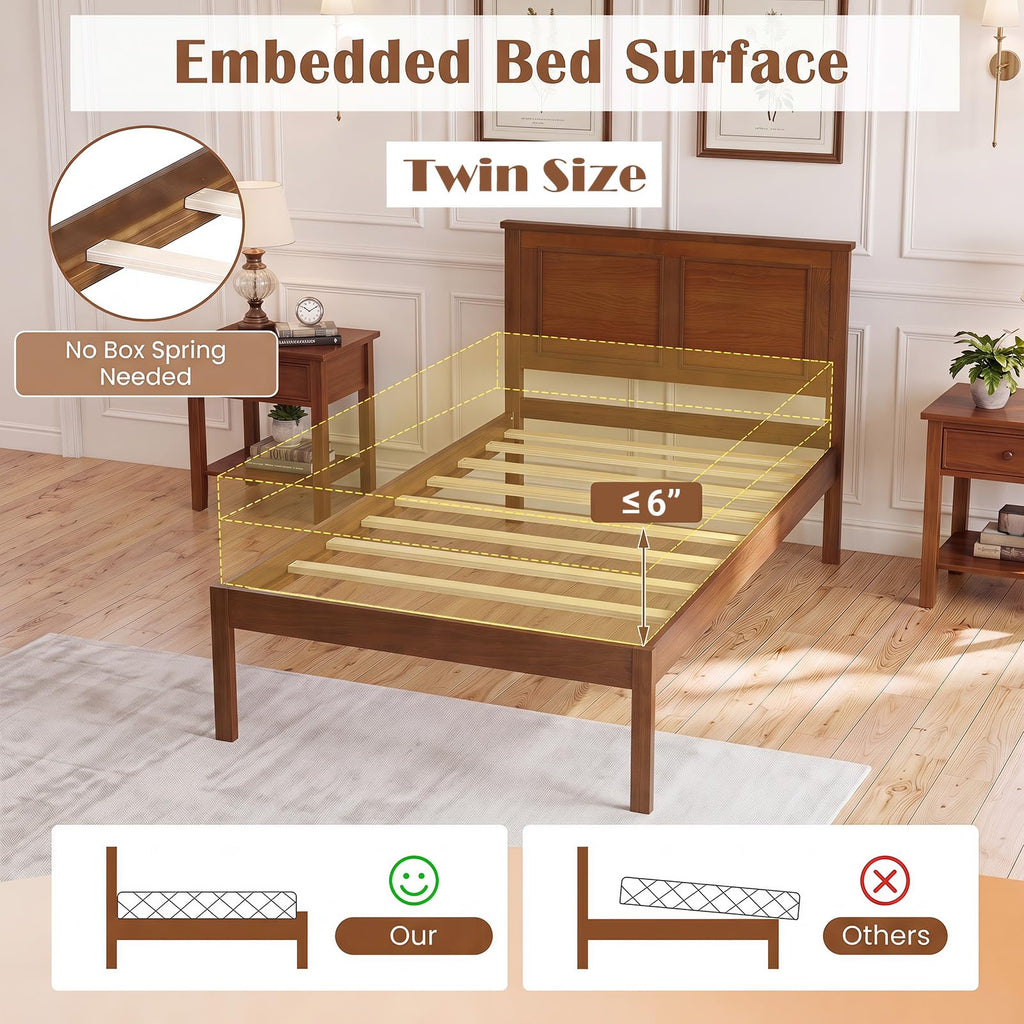 Twin Size Wooden Platform Bed with Headboard C308882