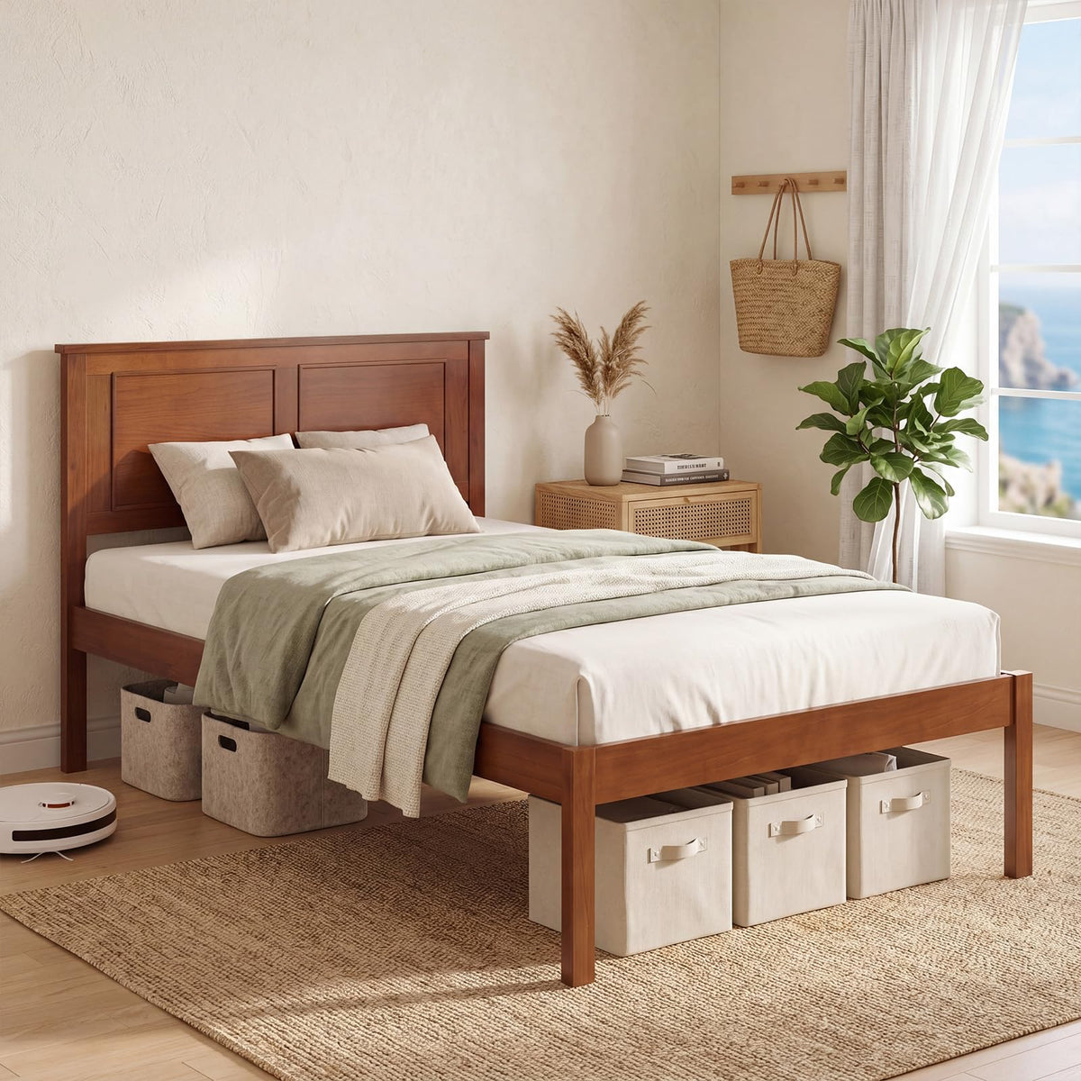 Twin Size Wooden Platform Bed with Headboard C308882