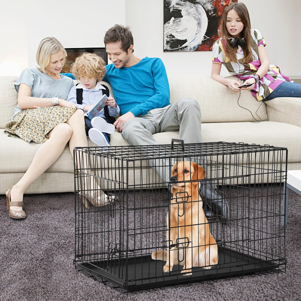 48 Inch Foldable Metal Wire Dog Crate with Tray A16161