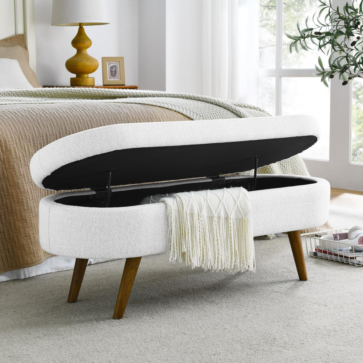Oval Storage Bench with Rubber Wood Legs C753
