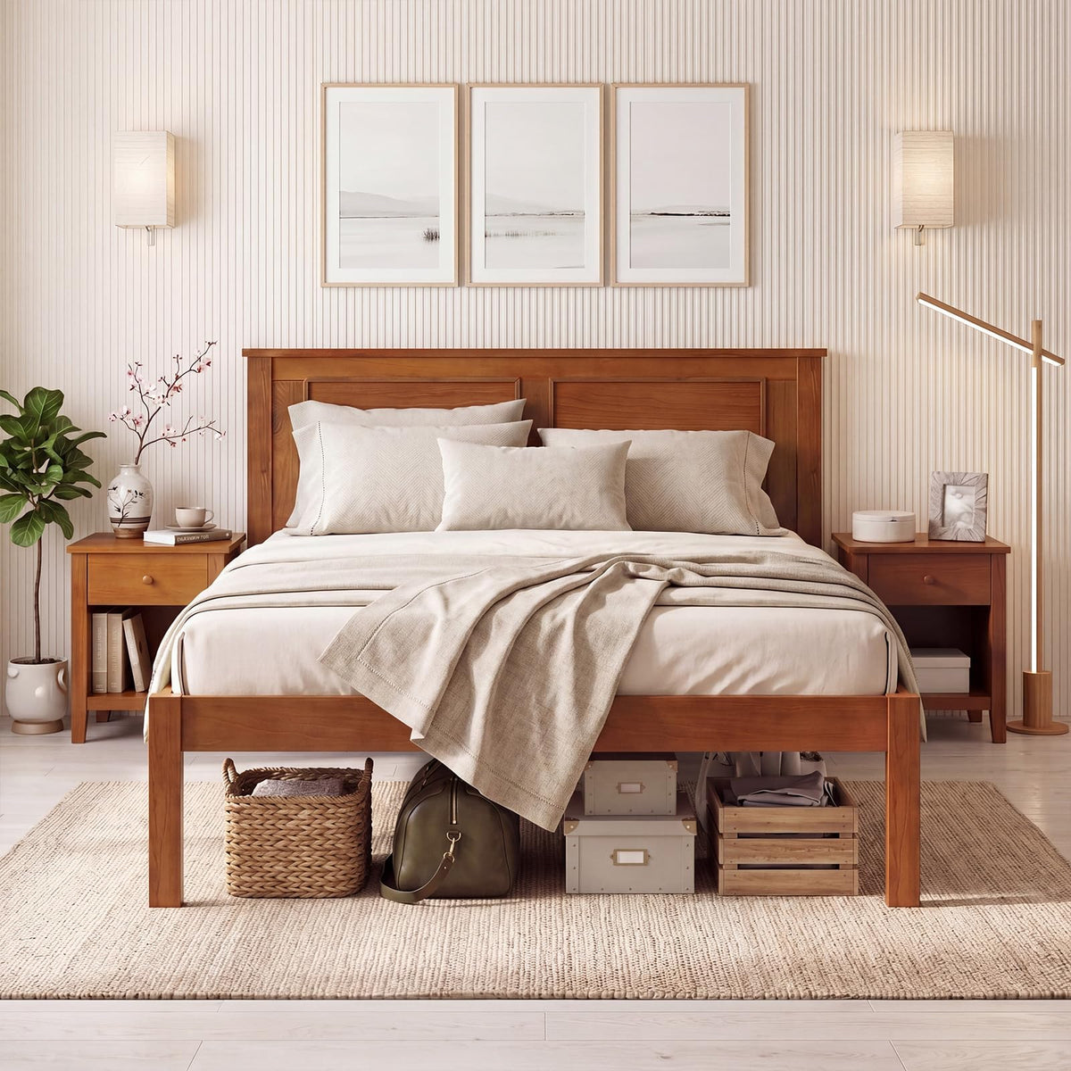 Twin Size Wooden Platform Bed with Headboard C308882