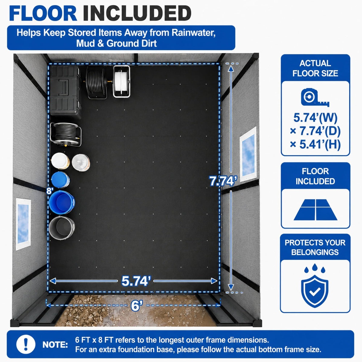 6x8 FT Resin Storage Shed with Floor T16691