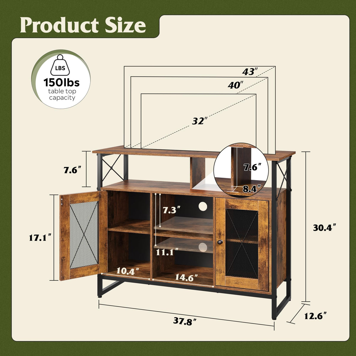 43 Inch TV Stand with Storage Cabinet N339013