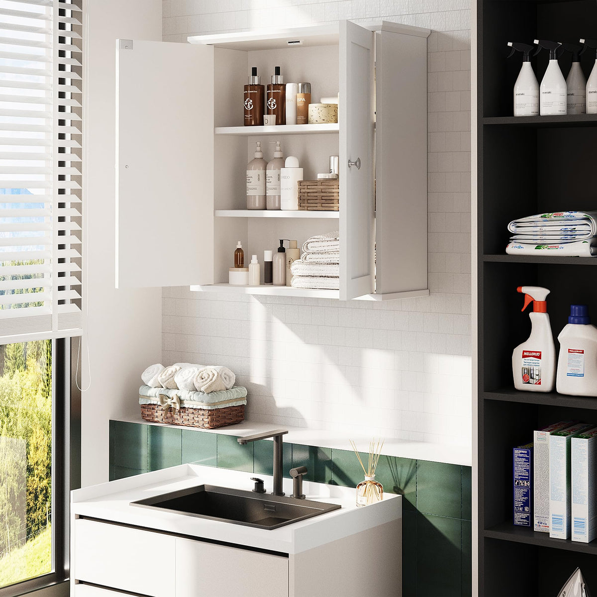 White Wall Mount Bathroom Cabinet with 2 Doors A51707