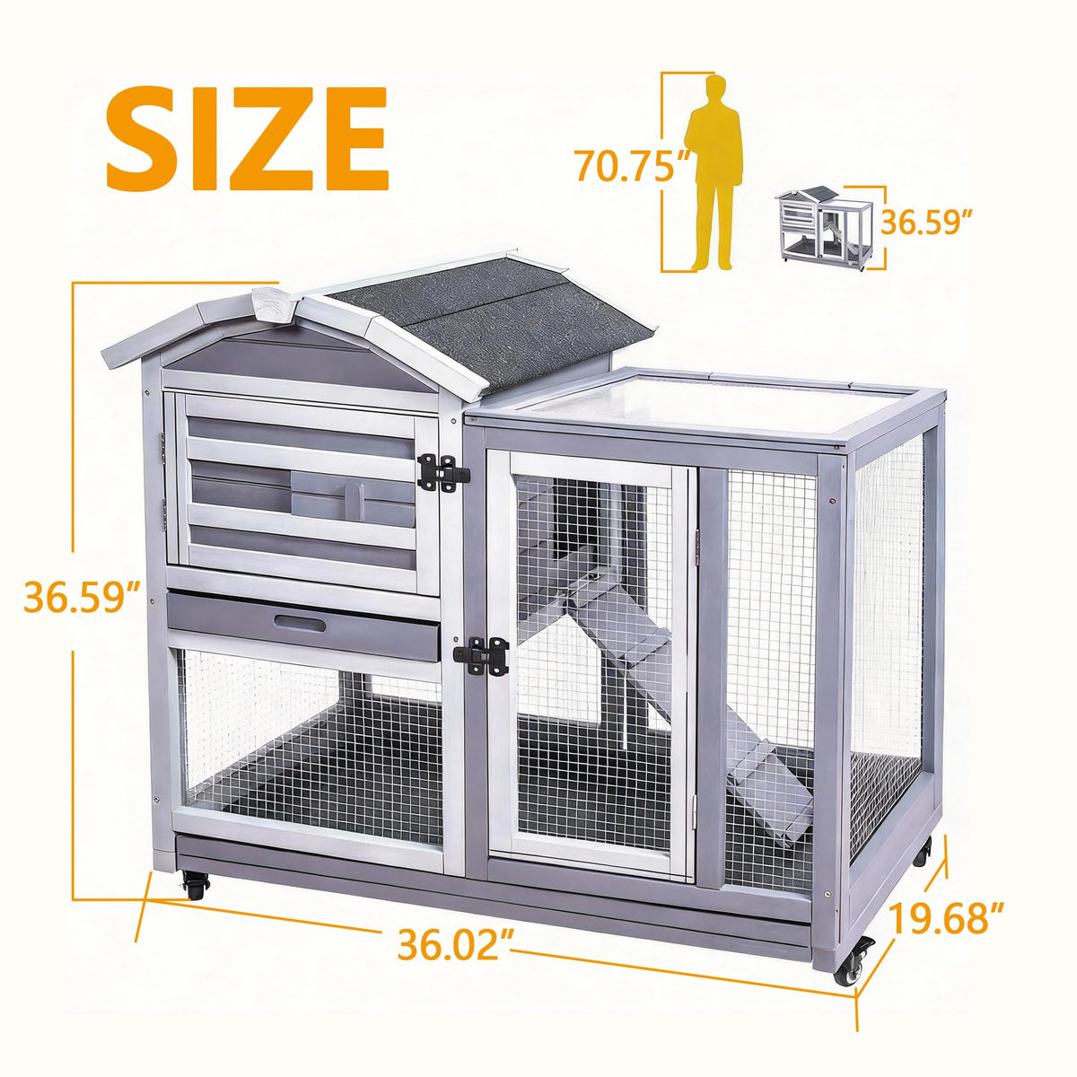 Wooden Rabbit Hutch with Waterproof Roof P6678