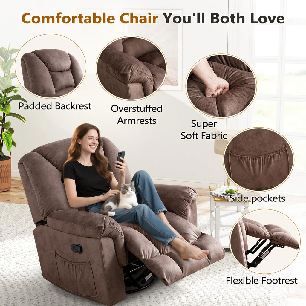 Oversized Manual Swivel Rocker Recliner Chair P4111