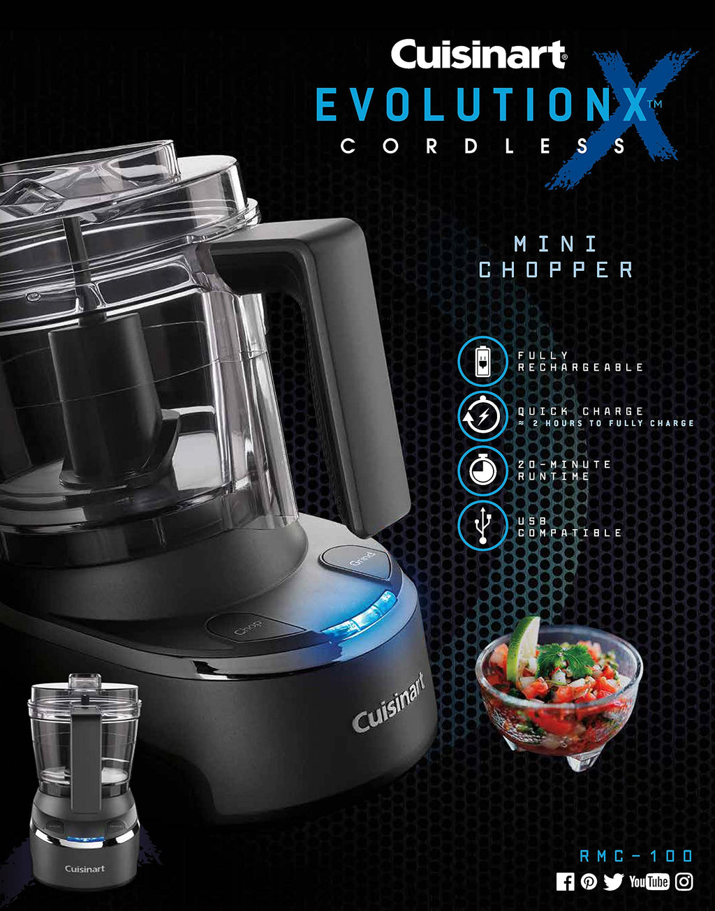Mini Food Processor & Chopper, 4 Cup, Electric, Black X6597