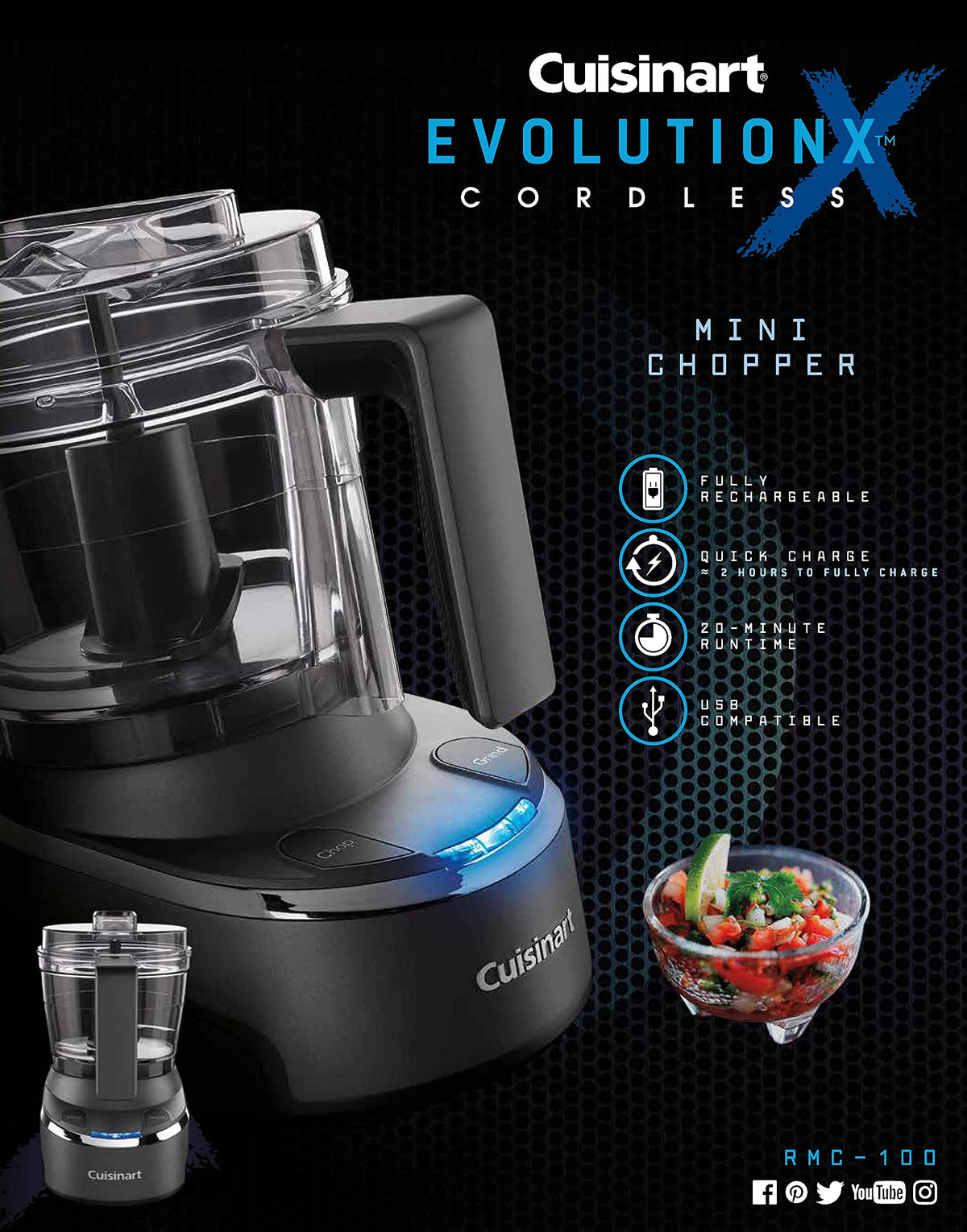 Mini Food Processor & Chopper, 4 Cup, Electric, Black X6597