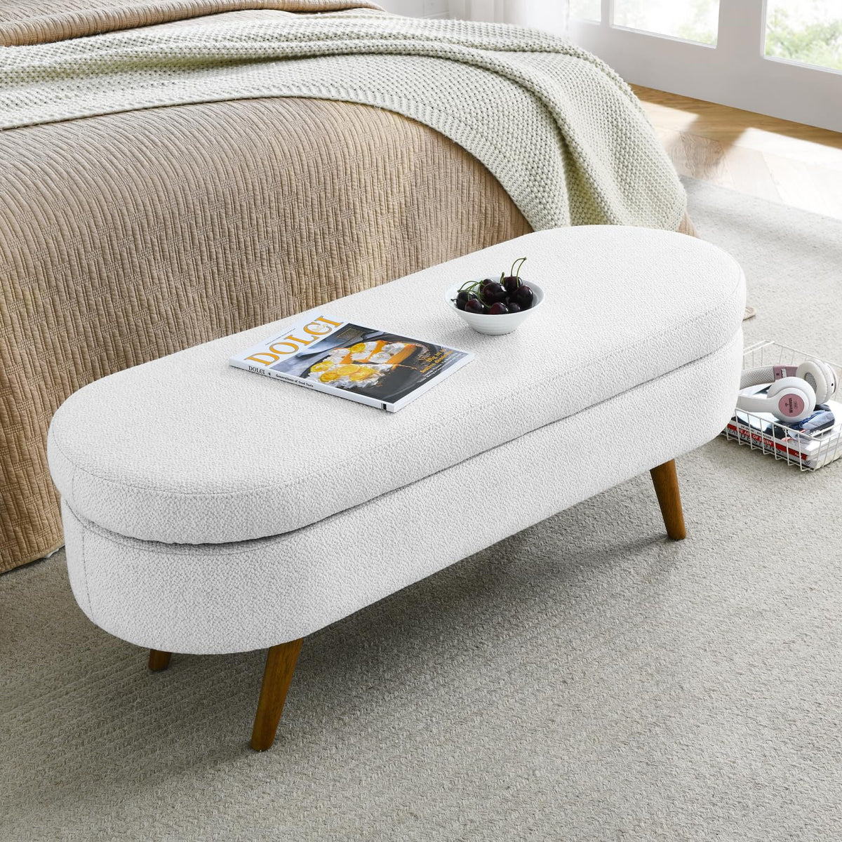 Oval Storage Bench with Rubber Wood Legs C753