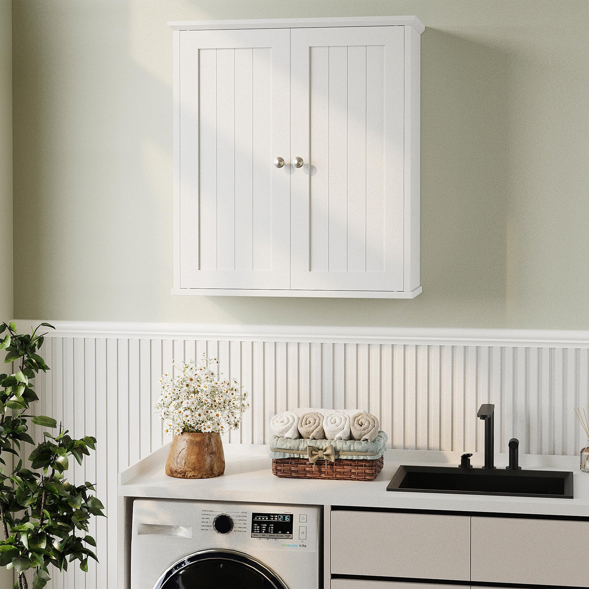 White Wall Mount Bathroom Cabinet with 2 Doors A51707