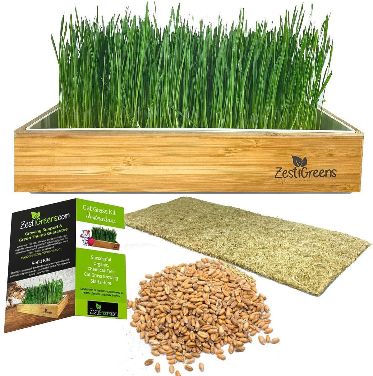 Self-Watering Cat Grass Kit and Refills, 4 Mats and 4 Seed Packets X6573