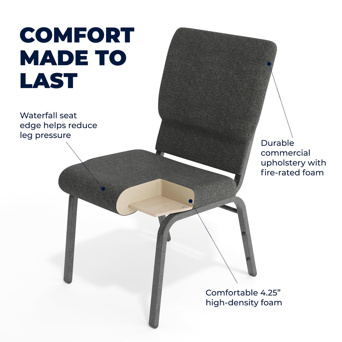 Dark Gray Fabric Stacking Church Chair 4 Pack B41853