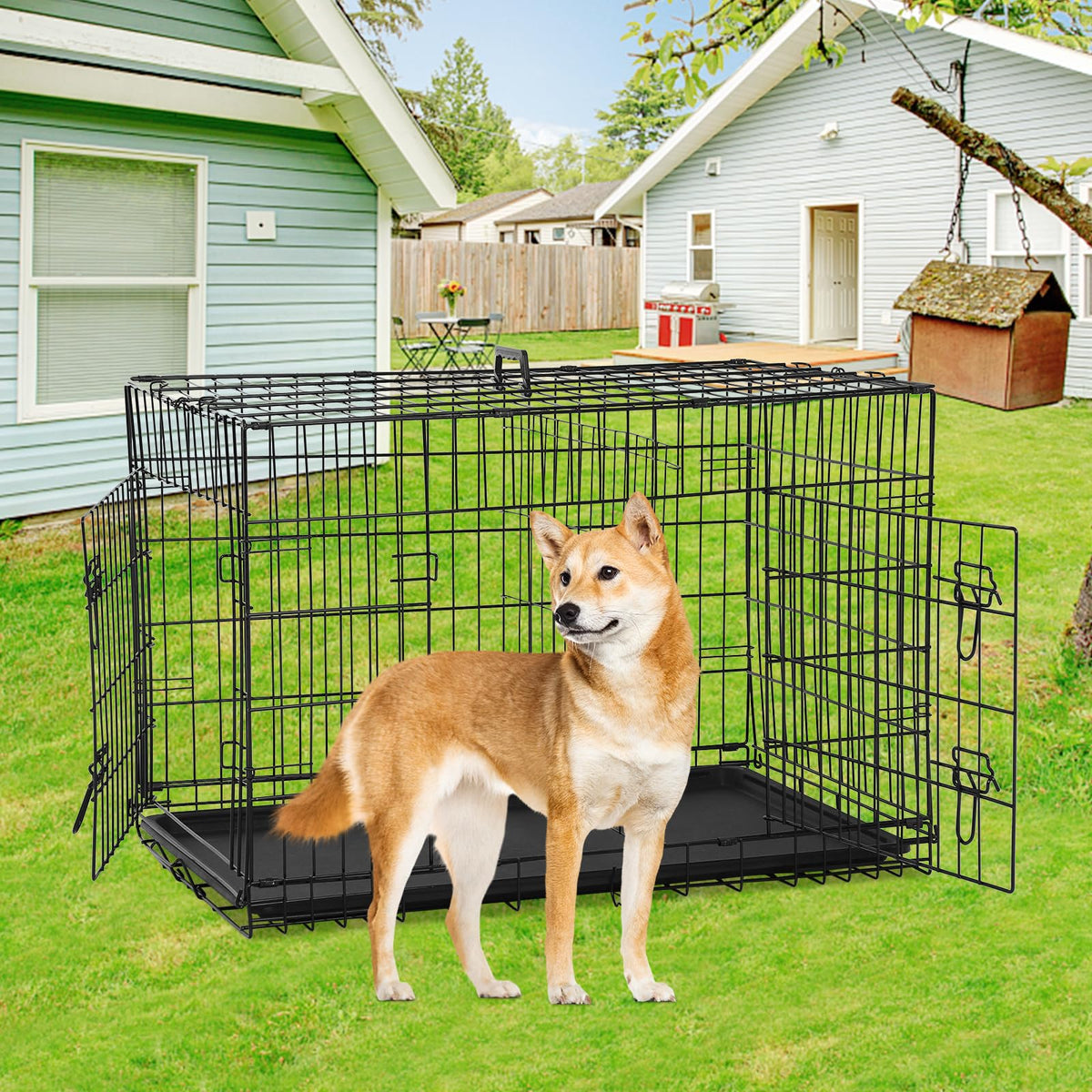 48 Inch Foldable Metal Wire Dog Crate with Tray A16161