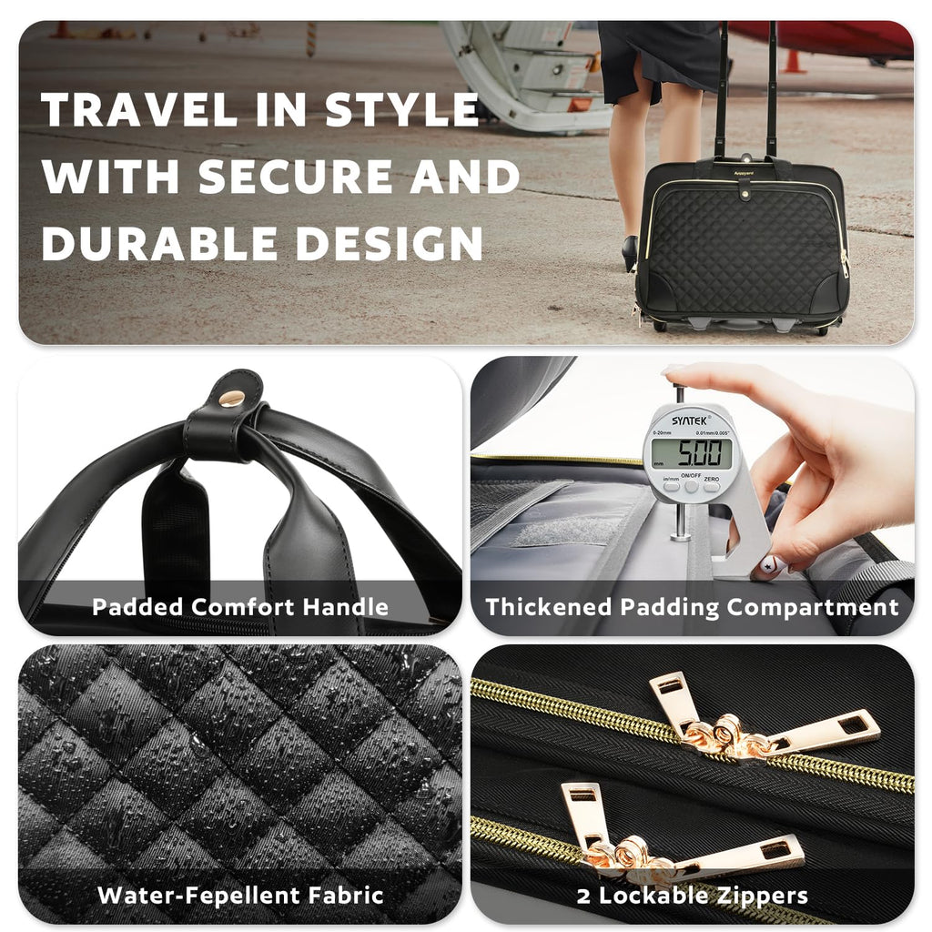 Rolling Laptop Bag with Wheels, 17 Inch Waterproof Black X39449