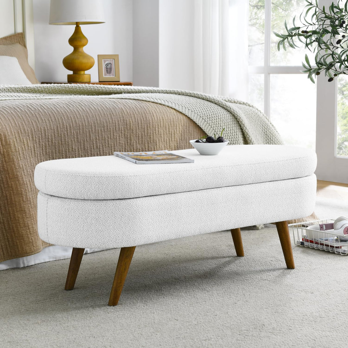 Oval Storage Bench with Rubber Wood Legs C753