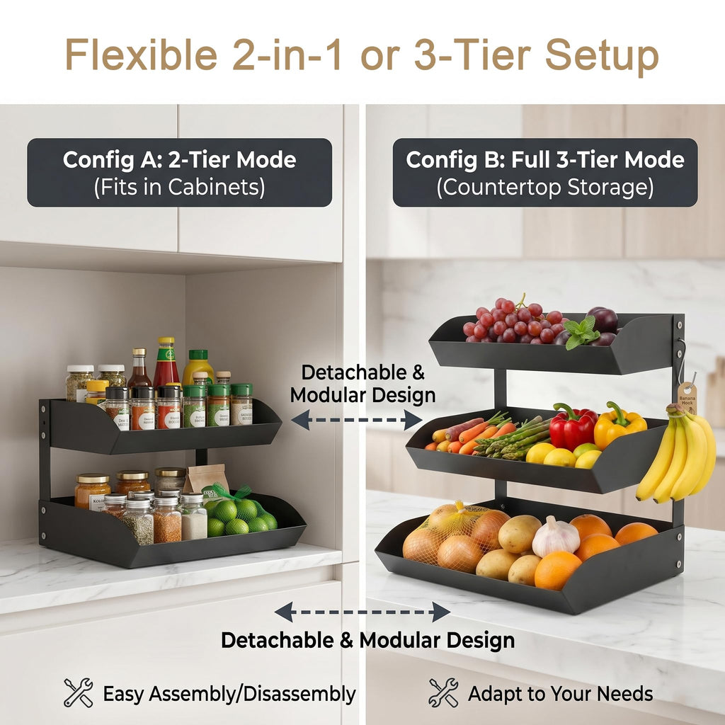 3-Tier Metal Fruit Basket with Banana Holder M106307
