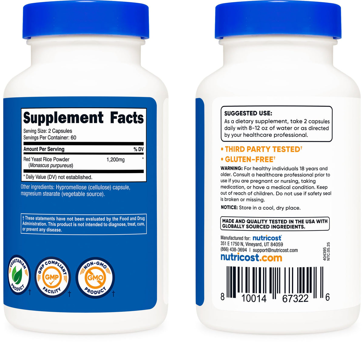 Red Yeast Rice 1200mg 120 Capsules Gluten Free N965288