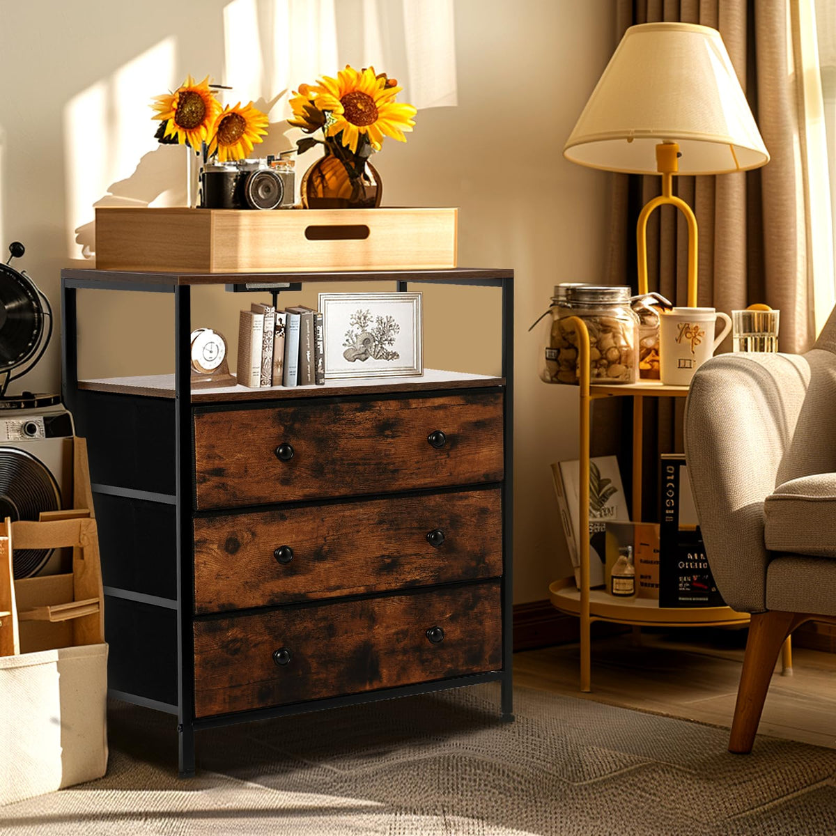 3-Drawer LED Nightstand with Charging Station L6616