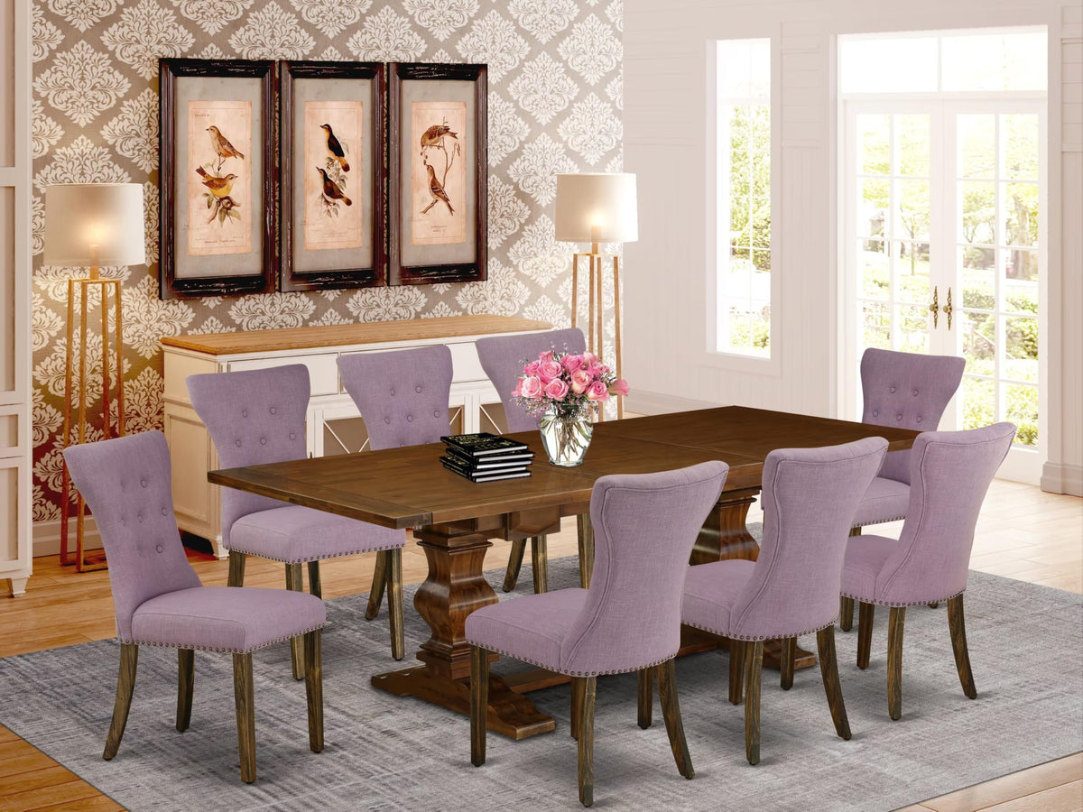 9 Piece Walnut Dining Set with 8 Upholstered Chairs E3381